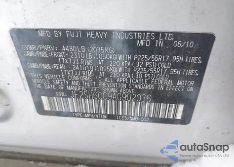 2010 Subaru Forester 2.5X Premium from USA, damaged, VIN JF2SH6CC9AG902036